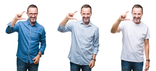 Collage Hombre Apuesto Edad Alzado Pie Sobre Fondo Aislado Sonriente —  Fotos de Stock