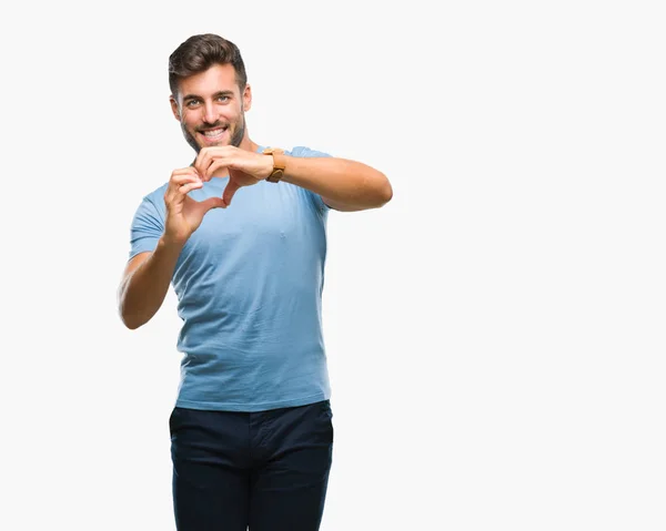 Joven Hombre Guapo Sobre Fondo Aislado Sonriendo Amor Mostrando Símbolo — Foto de Stock