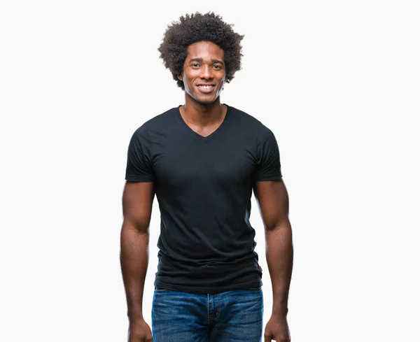 Афро Американський Людини Над Ізольованих Фону Щасливим Прохолодний Усмішкою Обличчі — стокове фото