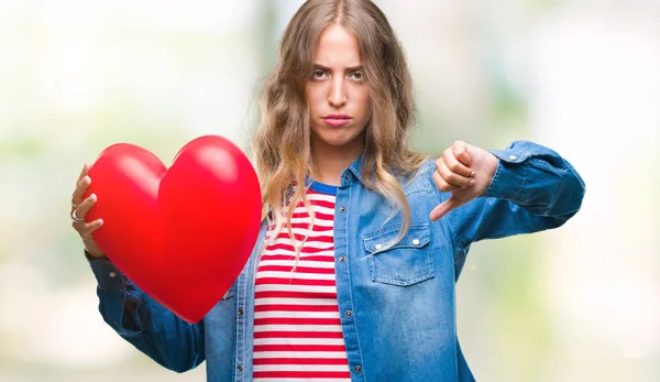 Beautiful Young Blonde Woman Holding Heart Valentine Isolated Background Angry — Stock Photo, Image