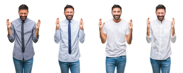 Colagem Jovem Vestindo Olhar Casual Sobre Branco Isolado Backgroud Sorrindo — Fotografia de Stock