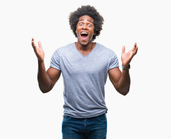 Afro Americano Uomo Sfondo Isolato Che Celebra Pazzo Stupito Successo — Foto Stock