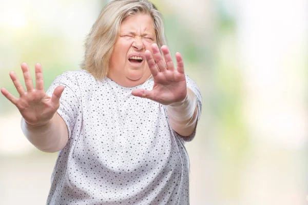 Senior Size Caucasian Woman Isolated Background Afraid Terrified Fear Expression — Stock Photo, Image