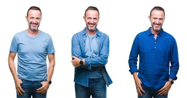 Colagem Homem Hoary Sênior Bonito Vestindo Camisa Azul Sobre Fundo — Fotografia de Stock