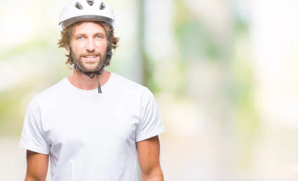 Hombre Guapo Ciclista Hispano Con Casco Seguridad Sobre Fondo Aislado —  Fotos de Stock