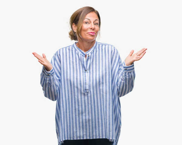 Middle Age Senior Hispanic Woman Isolated Background Clueless Confused Expression — Stock Photo, Image