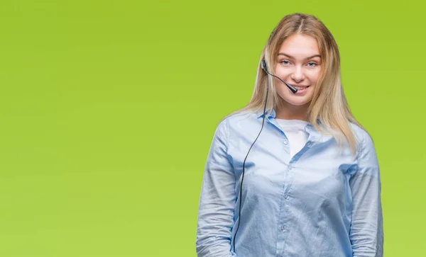 Νέοι Επαγγελματίες Καυκάσιος Γυναίκα Που Φοράει Ακουστικό Κέντρο Κλήσης Πάνω — Φωτογραφία Αρχείου