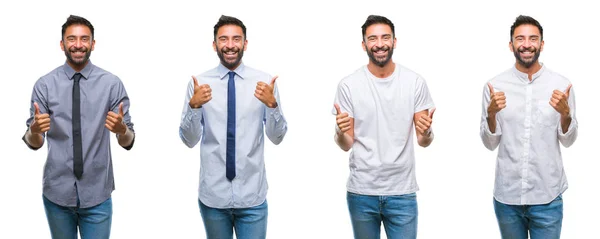 Collage Hombre Joven Con Mirada Casual Sobre Blanco Signo Éxito — Foto de Stock