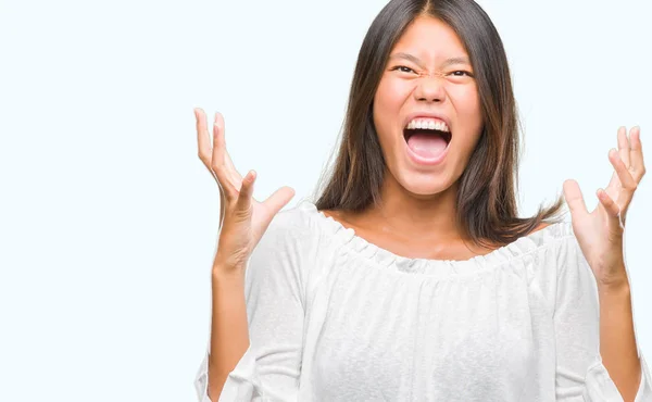 Young Asian Woman Isolated Background Crazy Mad Shouting Yelling Aggressive — Stock Photo, Image