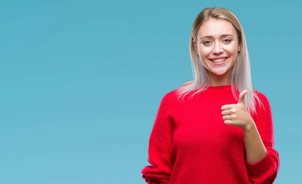 Giovane Donna Bionda Che Indossa Maglione Invernale Sfondo Isolato Facendo — Foto Stock