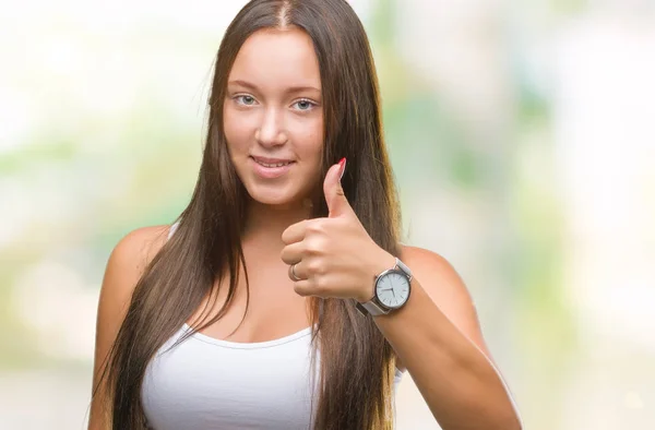 Mulher Bonita Caucasiana Jovem Sobre Fundo Isolado Fazendo Polegares Felizes — Fotografia de Stock