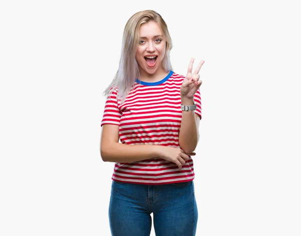 Young Blonde Woman Isolated Background Smiling Happy Face Winking Camera — Stock Photo, Image