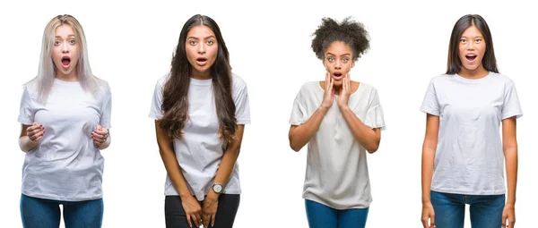 Collage Grupo Chino Árabe Mujer Afroamericana Sobre Fondo Aislado Miedo —  Fotos de Stock