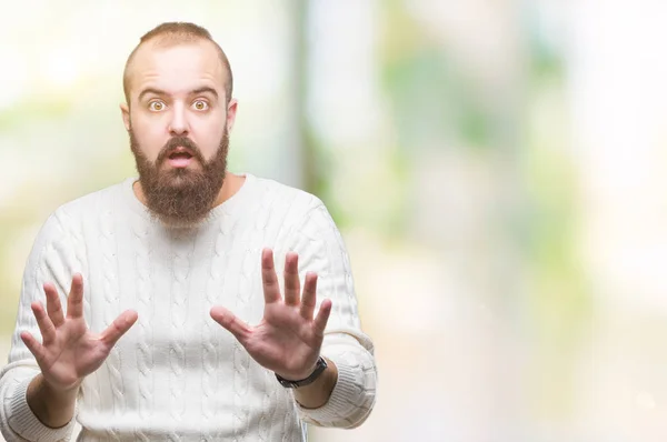 Joven Hombre Hipster Caucásico Vistiendo Suéter Invierno Sobre Fondo Aislado —  Fotos de Stock