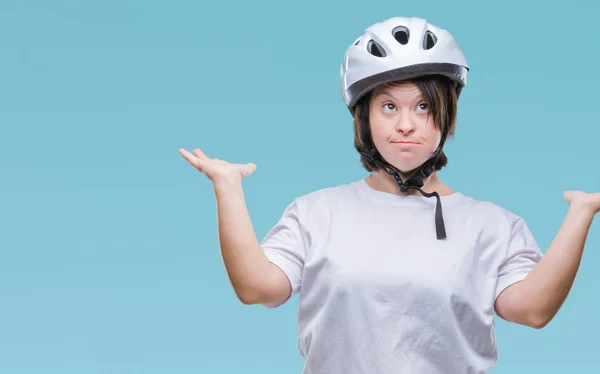 Joven Ciclista Adulta Mujer Con Síndrome Con Casco Seguridad Sobre — Foto de Stock