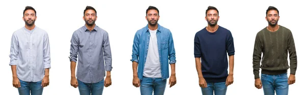 Collage Van Jonge Man Dragen Casual Look Witte Geïsoleerde Achtergrondgeluid — Stockfoto