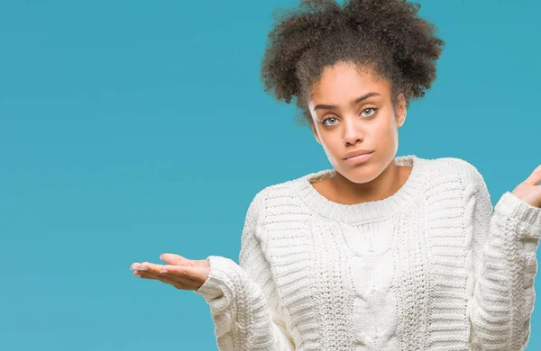 Giovane Donna Afro Americana Che Indossa Maglione Invernale Sfondo Isolato — Foto Stock