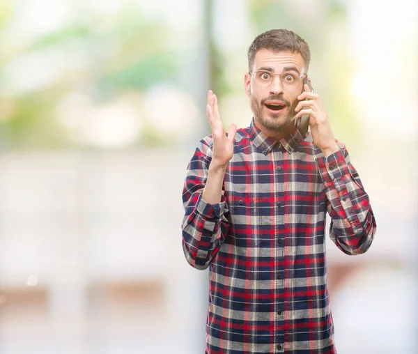 Young Hipster Adult Man Talking Phone Very Happy Excited Winner — Stock Photo, Image