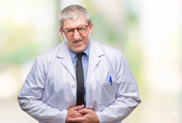 Bonito Médico Sênior Cientista Homem Profissional Vestindo Casaco Branco Sobre — Fotografia de Stock