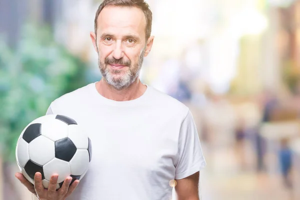 Edad Media Hoary Hombre Mayor Sosteniendo Pelota Fútbol Sobre Fondo —  Fotos de Stock