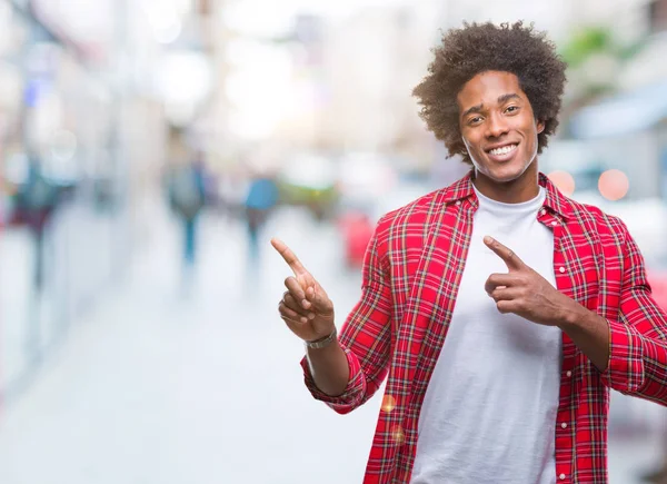 Afro American Man Isolated Background Smiling Looking Camera Pointing Two — Stock Photo, Image