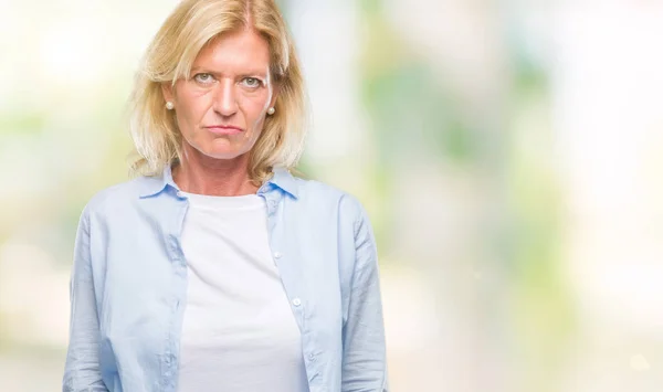 Middle Age Blonde Woman Isolated Background Skeptic Nervous Frowning Upset — Stock Photo, Image