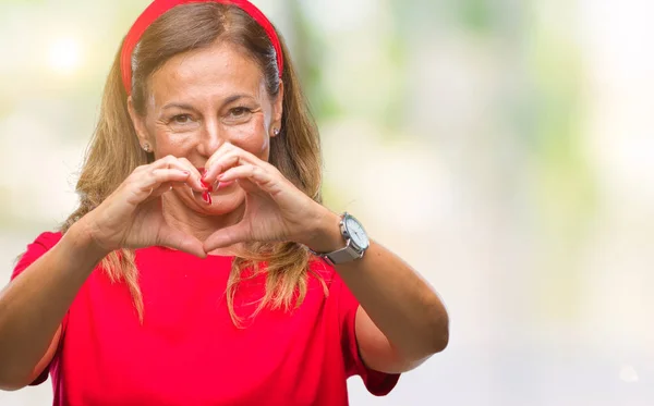 Mulher Hispânica Sênior Meia Idade Sobre Fundo Isolado Sorrindo Amor — Fotografia de Stock