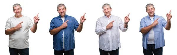 Colagem Homem Hoary Sênior Sobre Branco Isolado Backgroud Sorrindo Olhando — Fotografia de Stock