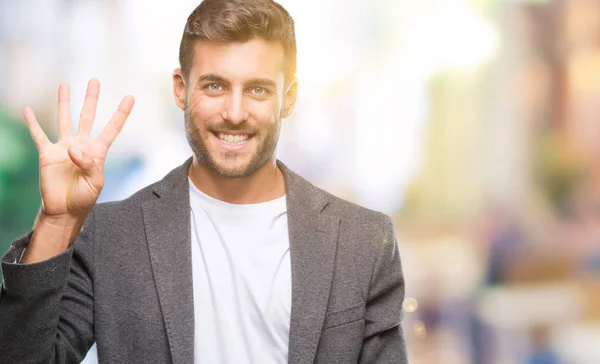 Joven Hombre Negocios Guapo Sobre Fondo Aislado Mostrando Apuntando Hacia —  Fotos de Stock