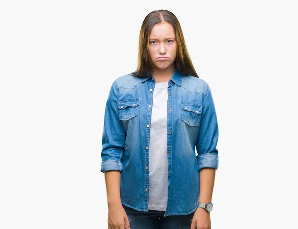 stock image Young caucasian beautiful woman over isolated background depressed and worry for distress, crying angry and afraid. Sad expression.