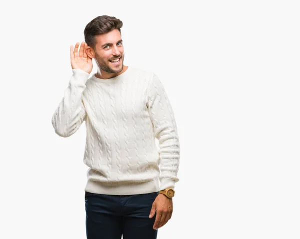 Joven Hombre Guapo Con Suéter Invierno Sobre Fondo Aislado Sonriendo — Foto de Stock