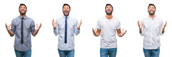 Collage Ung Man Bär Casual Ser Över Vita Isolerade Backgroud — Stockfoto