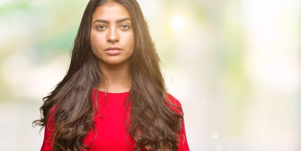 Young Beautiful Arab Woman Isolated Background Serious Expression Face Simple — Stock Photo, Image