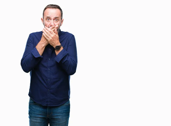 Middle Age Hoary Senior Man Isolated Background Shocked Covering Mouth — Stock Photo, Image