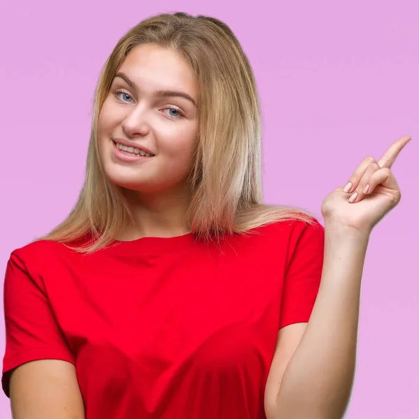 Mulher Branca Jovem Sobre Fundo Isolado Com Grande Sorriso Rosto — Fotografia de Stock