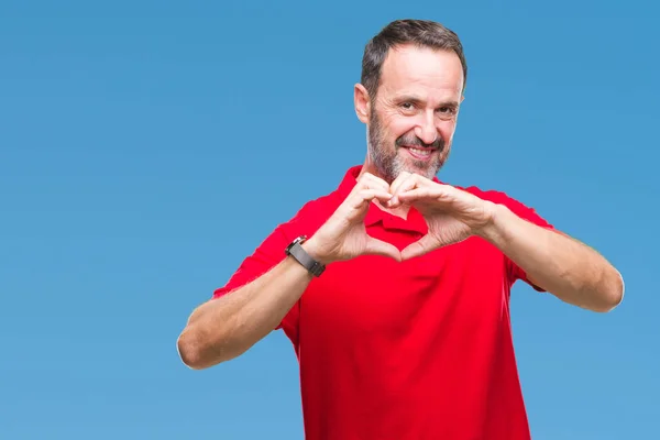 Hoary Senior Man Isolated Background Smiling Love Showing Heart Symbol — Stockfoto