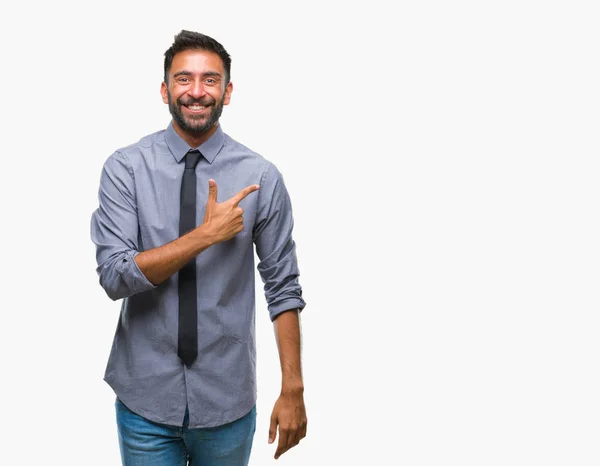 Homem Negócios Hispânico Adulto Sobre Fundo Isolado Alegre Com Sorriso — Fotografia de Stock