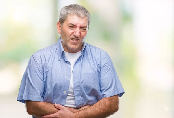 Knappe Man Van Senior Geïsoleerd Achtergrond Met Hand Maag Omdat — Stockfoto