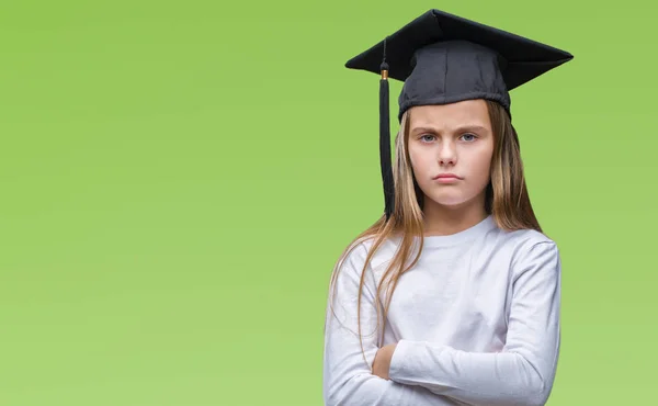 Menina Bonita Jovem Vestindo Boné Pós Graduação Sobre Fundo Isolado — Fotografia de Stock