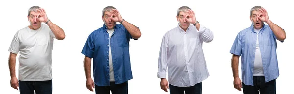 Collage Senior Hoary Man White Isolated Backgroud Doing Gesture Shocked —  Fotos de Stock