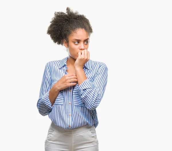 Jovem Afro Americana Sobre Fundo Isolado Olhando Estressado Nervoso Com — Fotografia de Stock