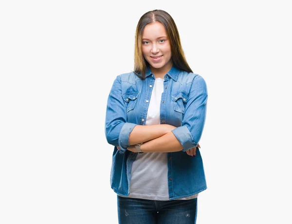 Mulher Bonita Caucasiana Jovem Sobre Fundo Isolado Rosto Feliz Sorrindo — Fotografia de Stock