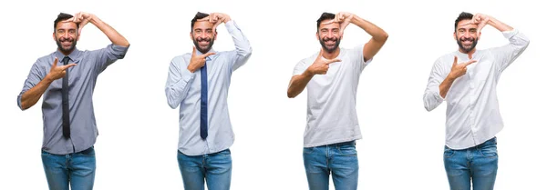 Collage Hombre Joven Con Mirada Casual Sobre Fondo Blanco Aislado — Foto de Stock