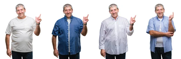 Collage Senior Hoary Man White Isolated Backgroud Big Smile Face — Stock Photo, Image