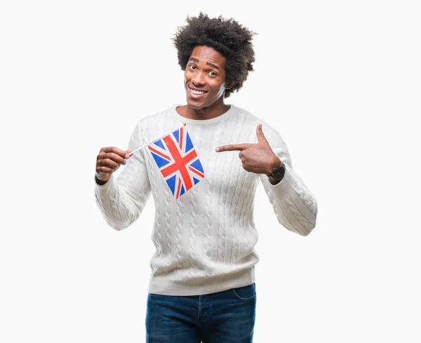 Bandera Hombre Afroamericano Reino Unido Sobre Fondo Aislado Muy Feliz —  Fotos de Stock