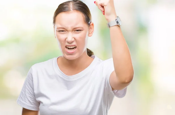 Young Beautiful Caucasian Woman Isolated Background Angry Mad Raising Fist — Stock Photo, Image