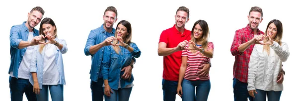 Collage Van Mooie Paar Samen Witte Geïsoleerde Backgroud Glimlachend Liefde — Stockfoto