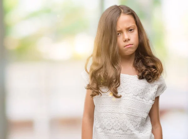 Brunette Hispanic Girl Skeptic Nervous Frowning Upset Because Problem Negative — Stock Photo, Image