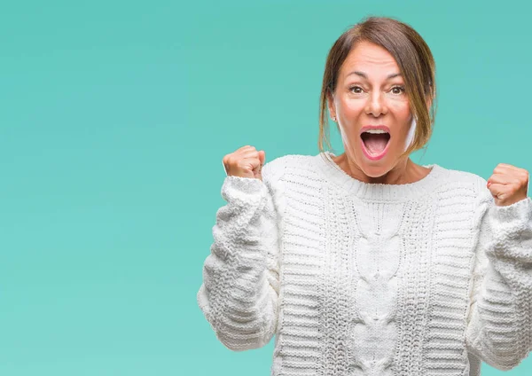 Ältere Hispanische Frau Mittleren Alters Winterpullover Vor Isoliertem Hintergrund Die — Stockfoto