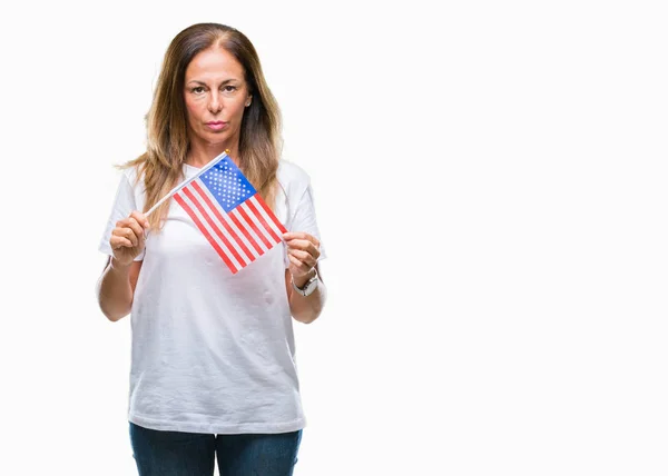 Middle Age Hispanic Woman Holding Flag United States America Isolated — Stock Photo, Image